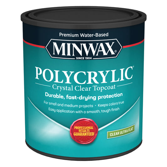 Minwax Polycrylic Ultra Flat Crystal Clear Water-Based Polyurethane 1 qt (Pack of 4)