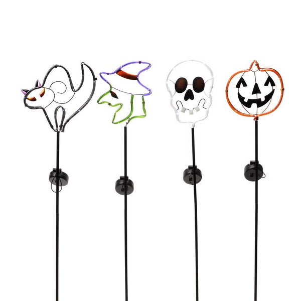 Estaca solar para jardín de Halloween de metal surtido de 23,3 in de alto de Alpine (paquete de 12)