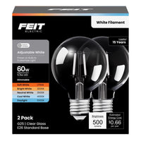 Feit G25 E26 (Medium) LED Bulb Adjustable White 60 Watt Equivalence 1 pk