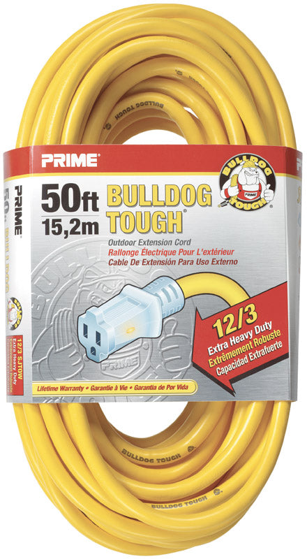 Prime Bulldog Tough Outdoor 50 ft. L Yellow Extension Cord 12/3 SJTOW