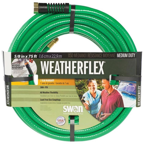 Manguera de jardín de uso mediano Swan WeatherFlex de 5/8 pulg. de diámetro y 75 pies de largo, color verde (paquete de 3)