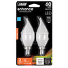 Feit CA10 (Flame Tip) E12 (Candelabra) LED Bulb Soft White 60 Watt Equivalence 2 pk