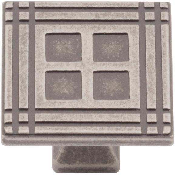 Arts & Crafts Square Cabinet Knob, Weathered Nickel by Stone Harbor Hardware