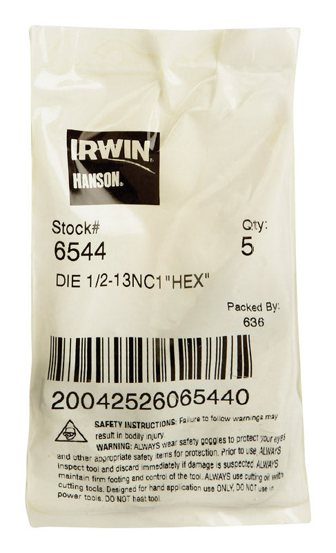 Irwin Hanson High Carbon Steel SAE Hexagon Die 1/2 in.-13NC 1 pc. (Pack of 5)
