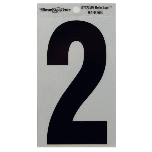 Hillman 5 in. Reflective Black Mylar Self-Adhesive Number 2 1 pc (Pack of 6)