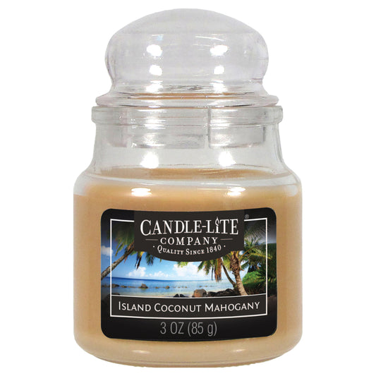 Candle-Lite Beige High Fragrance Smooth Wax Island Coconut Mahogany Scent Candle 3 oz. (Pack of 12)