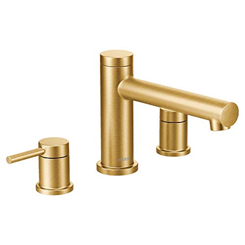 Brushed gold two-handle non diverter roman tub faucet