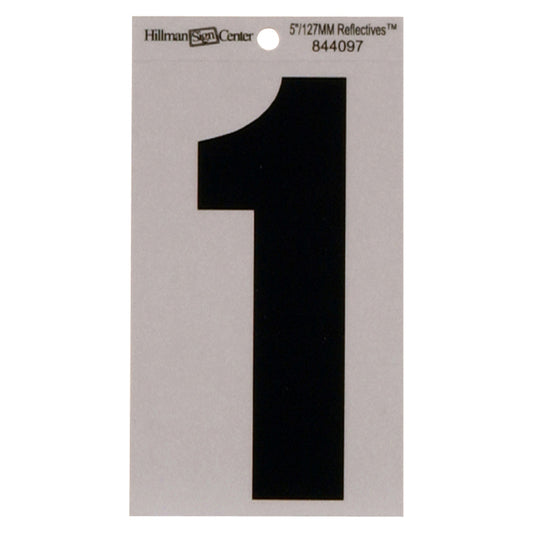 Hillman 5 in. Reflective Black Mylar Self-Adhesive Number 1 1 pc (Pack of 6)