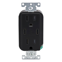 Leviton Decora 15 amps 125 V Duplex and Type C Black Outlet and USB Charger 5-15R 1 pk
