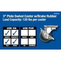 Titan 3 in. D Swivel Rubber Caster 120 lb 1 pk