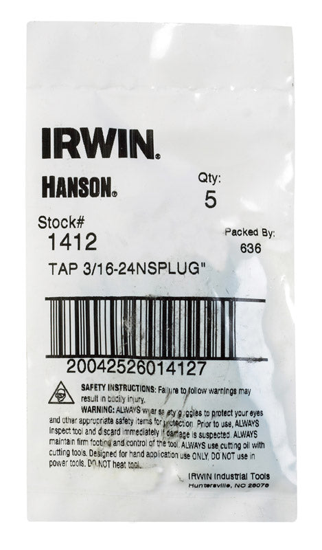 Irwin Hanson High Carbon Steel SAE Fraction Tap 3/16 in.-24NS  1 pc (Pack of 5)