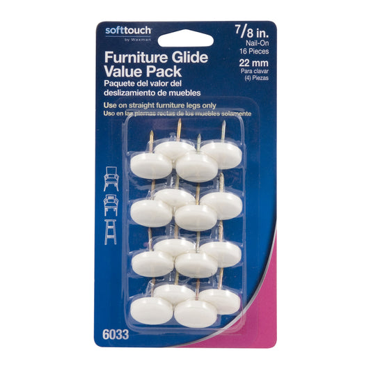 Softtouch White 7/8 in. Nail-On Plastic Chair Glide 16 pk