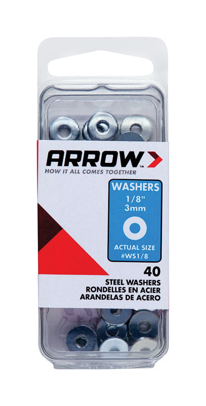 Arrow 1/8 in. D Steel Flat Washers Silver 40 pk