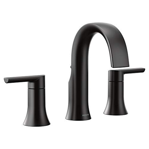 Black two-handle high arc bathroom faucet