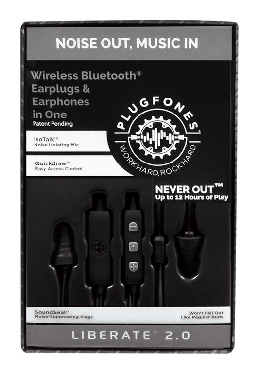 Plugfones Liberate 2.0 29 dB Nylon/Silicone/Soft Foam Bluetooth Earplugs/Earphones w/Mic Black 1 pai