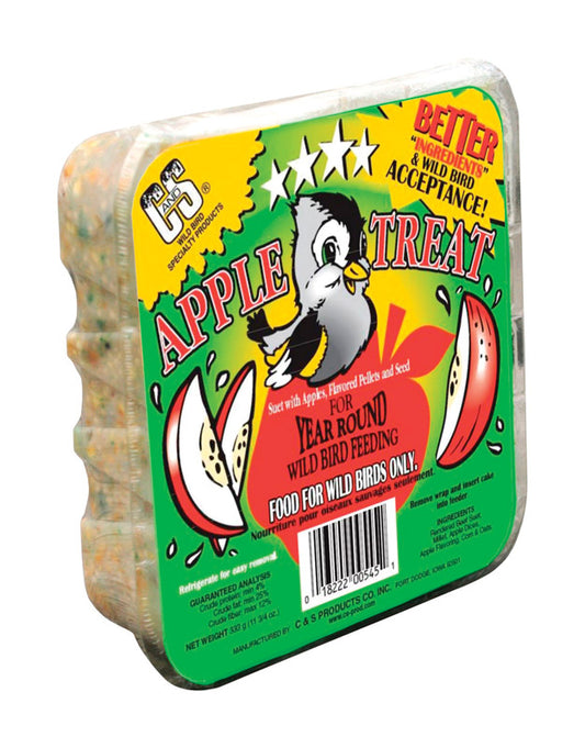 C&S Products Apple Treat Assorted Species Beef Suet Wild Bird Food 11.75 oz (Pack of 12)