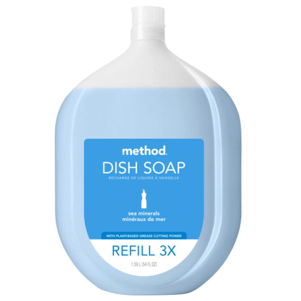 Recambio de jabón líquido para platos con aroma a minerales marinos de Method, 54 oz, 1 paquete (paquete de 4)