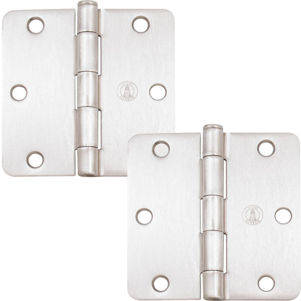 Bisagra estándar, 3-1/2 pulgadas, esquinas redondeadas de 1/4", paquete de 2, níquel satinado de Stone Harbor Hardware