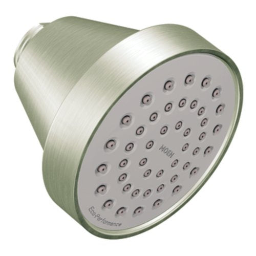 Brushed nickel one-function 3-5/8" diameter spray head eco-performance showerhead