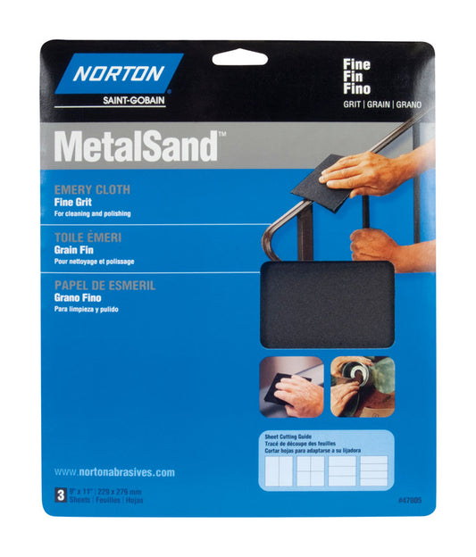 Norton MetalSand 11 in. L X 9 in. W 80 Grit Emery Cloth 3 pk