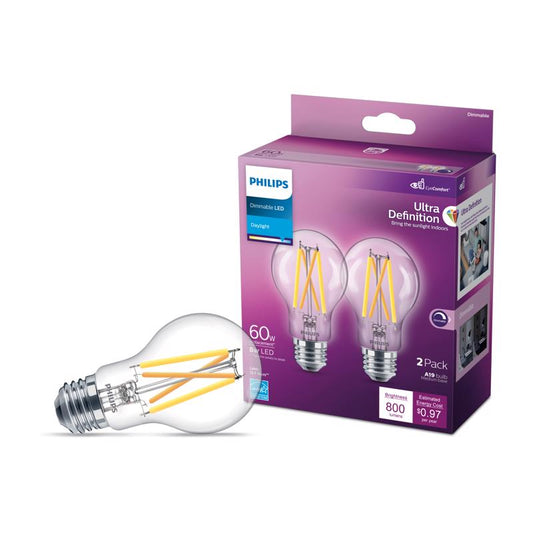 Philips Ultra Definition A19 E26 (Medium) LED Bulb Daylight 60 Watt Equivalence 2 pk