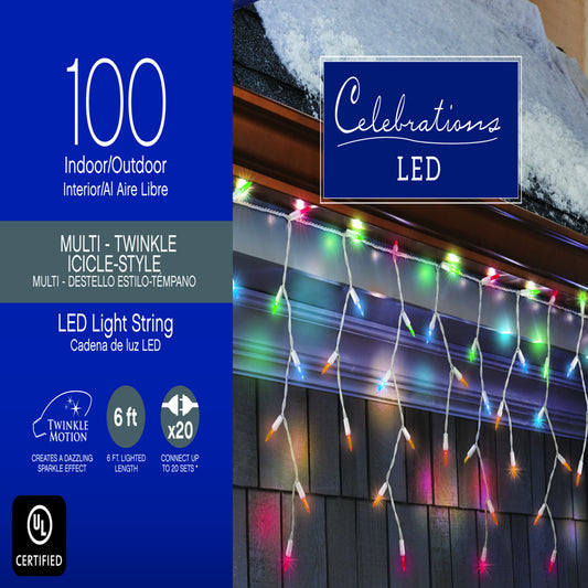 Celebrations LED M5 Multicolored 100 ct Icicle Christmas Lights 6.3 ft. (Pack of 12)