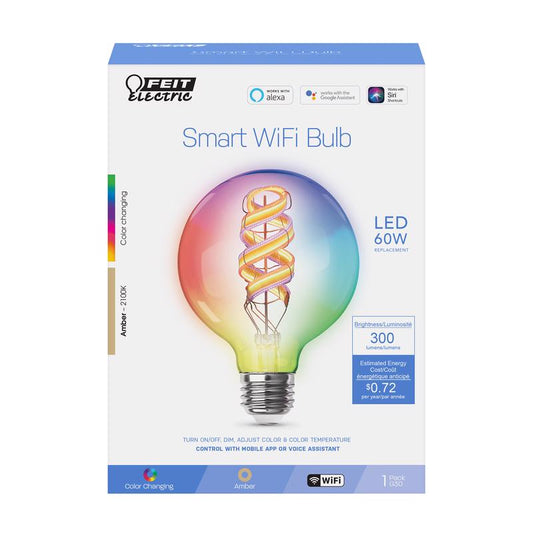 Feit Smart Home G30 E26 (Medium) Smart-Enabled LED Smart Bulb Color Changing 60 Watt Equivalence 1 p