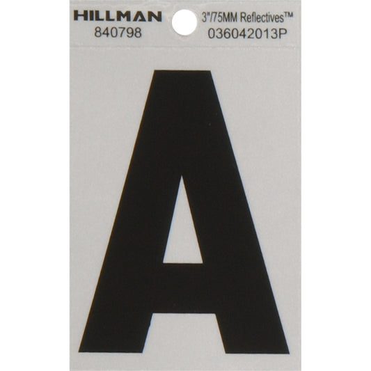 Hillman 3 in. Reflective Black Mylar Self-Adhesive Letter A 1 pc (Pack of 6)