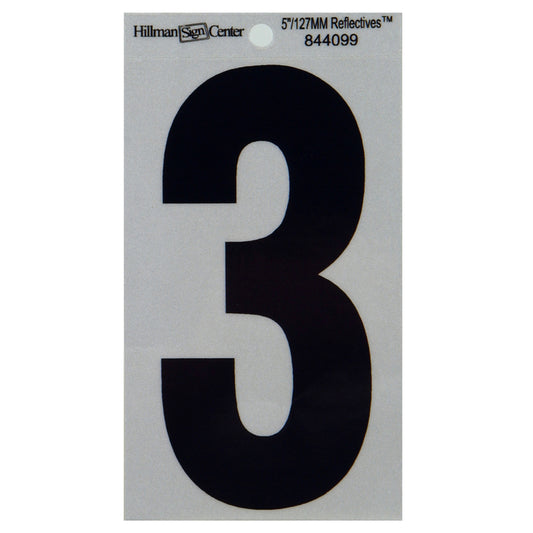 Hillman 5 in. Reflective Black Mylar Self-Adhesive Number 3 1 pc (Pack of 6)
