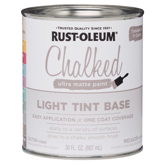 Rust-Oleum Chalked Ultra Matte Light Tint Base Water-Based Acrylic Chalk Paint 30 oz (Pack of 2).
