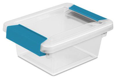 Sterilite 19698606 6-5/8" X 5" X 2-3/4" Clear Mini Clip Box With Blue Aquarium Latches (Pack of 6)