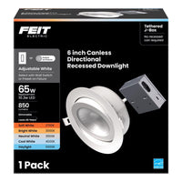 Feit White 6 in. W Aluminum LED Canless Recessed Downlight 10.3 W