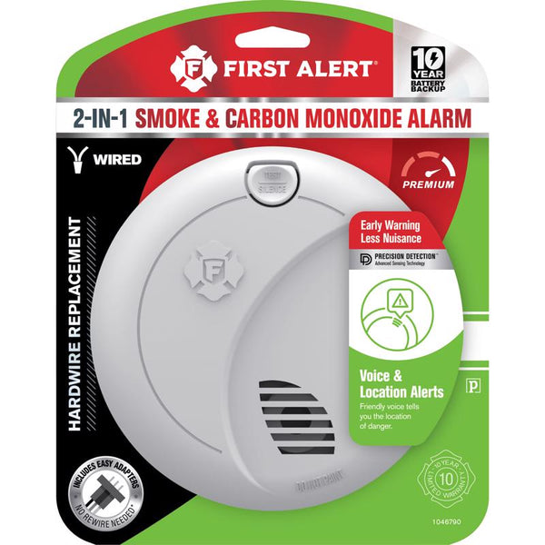 Detector fotoeléctrico de humo y monóxido de carbono First Alert cableado con respaldo de batería, 1 unidad