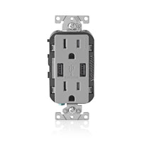 Leviton Decora 15 amps 125 V Gray Outlet and USB Charger 5-15R 1 pk - Open Box