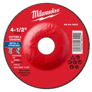 Milwaukee 4-1/2 in. D X 7/8 in. X 1/8 in. thick Metal Cutting/Grinding Disc 1 pc