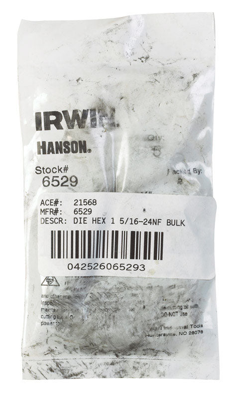 Irwin Hanson High Carbon Steel SAE Hexagon Die 5/16 in.-24NF 1 pc. (Pack of 5)