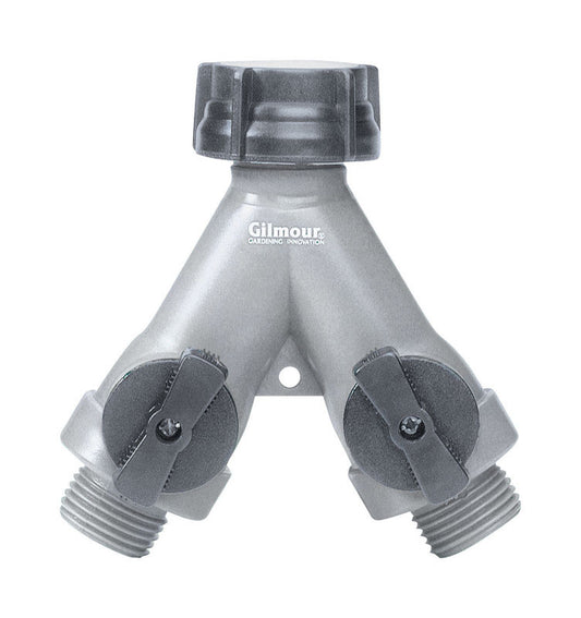 Gilmour Polymer Threaded Male Y-Hose Connector with Shut Offs