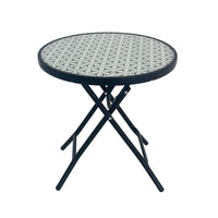 Living Accents Patterned Top Black Round Glass Folding Side Table (Pack of 4)