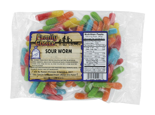 Family Choice Gummy Worms Sour Candy 7 oz (Pack of 12)