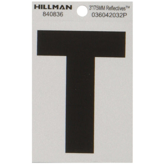 Hillman 3 in. Reflective Black Mylar Self-Adhesive Letter T 1 pc (Pack of 6)