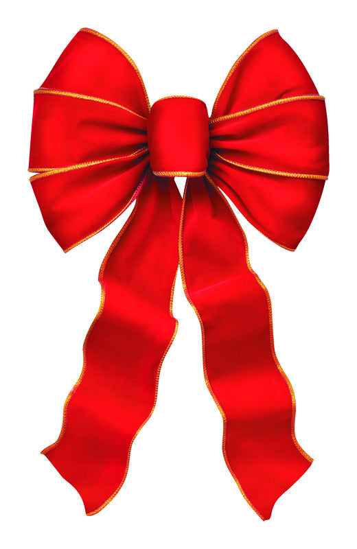 Holiday Trims Wire Bow Red/Gold Edge Velvet 10 inch 1 pk (Pack of 12)