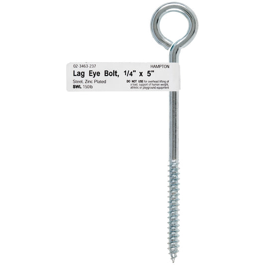 Hampton 1/4 in. x 5 in. L Zinc-Plated Steel Lag Thread Eyebolt Nut Included (Pack of 10)