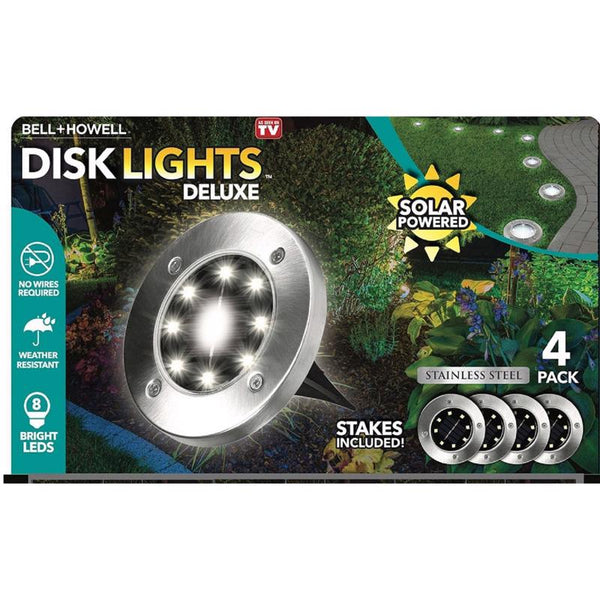Luces LED de lujo para jardín con energía solar de 3,75 W y disco Bell &amp; Howell, paquete de 4