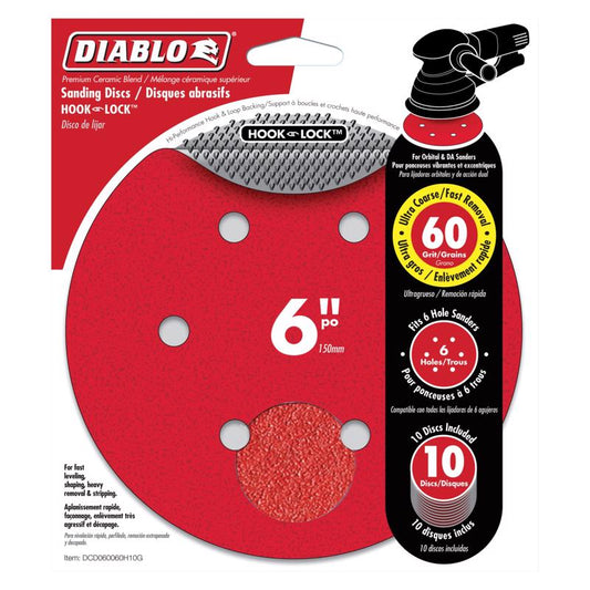 Diablo 6 in. Ceramic Blend Hook and Lock Sanding Disc 60 Grit Ultra Coarse 10 pk