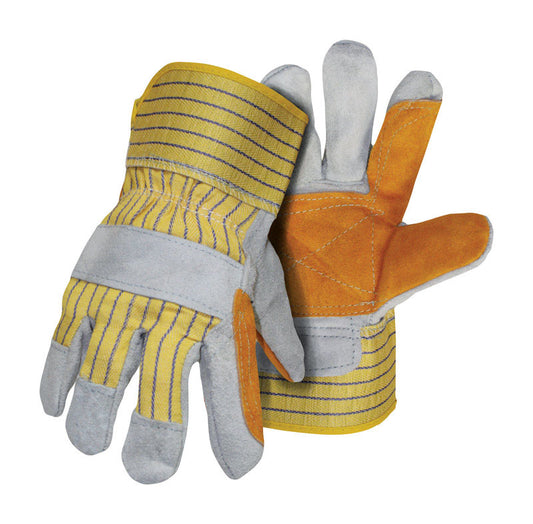 Boss Men's Indoor/Outdoor Palm Work Gloves Gray/Yellow L 1 pair
