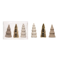 Creative Co-Op Gold/Grey/White Tree Indoor Christmas Decor 4.4 in. (Pack of 12)