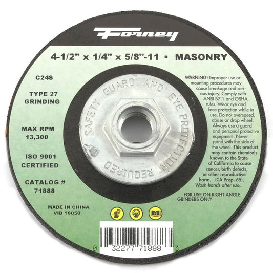 Forney 4-1/2 in. Dia. x 1/4 in. thick x 5/8-11 in. Masonry Grinding Wheel