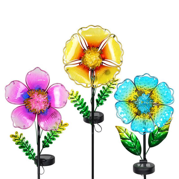 Estaca de jardín con flores de pensamiento de vidrio/metal multicolor Exhart, 33 in de alto (paquete de 12)