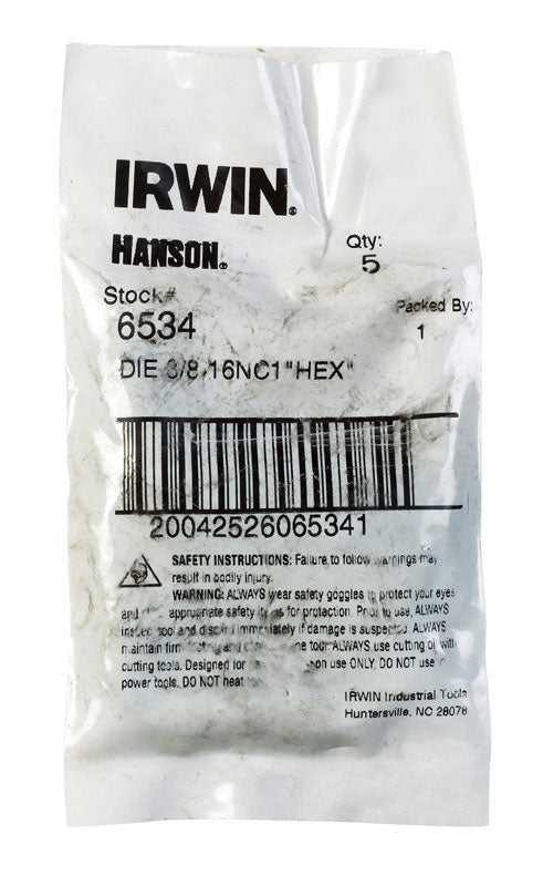 Irwin Hanson High Carbon Steel SAE Hexagon Die 3/8 in.-16NC 1 pc. (Pack of 5)