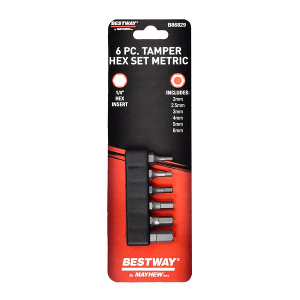 Mayhew Bestway Juego de puntas de destornillador hexagonales antimanipulación, acero para herramientas S2, 6 piezas